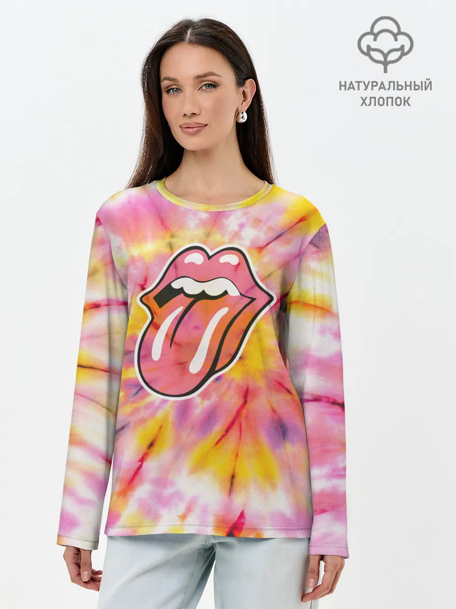 Лонгслив женский. Хлопок / Rolling Stones tie-dye