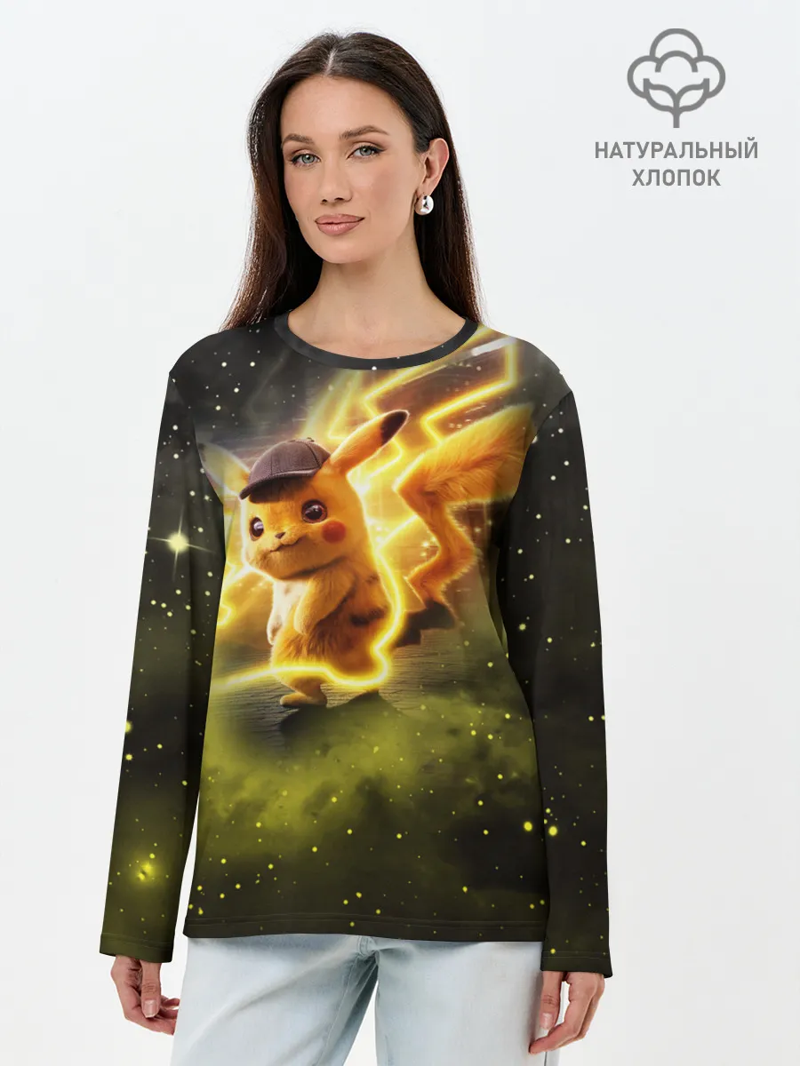 Лонгслив женский. Хлопок / Детектив Пикачу