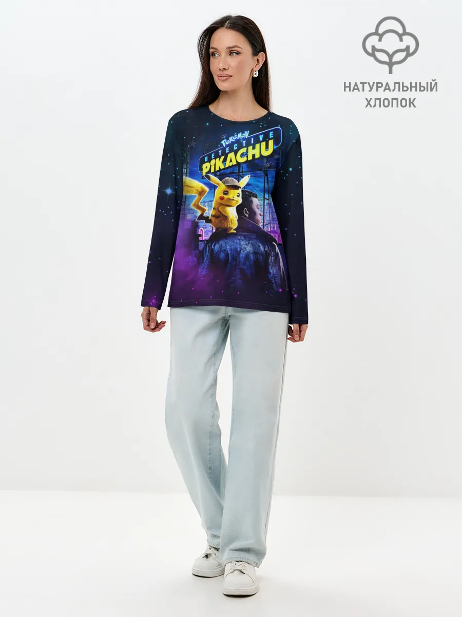Лонгслив женский. Хлопок / Детектив Пикачу
