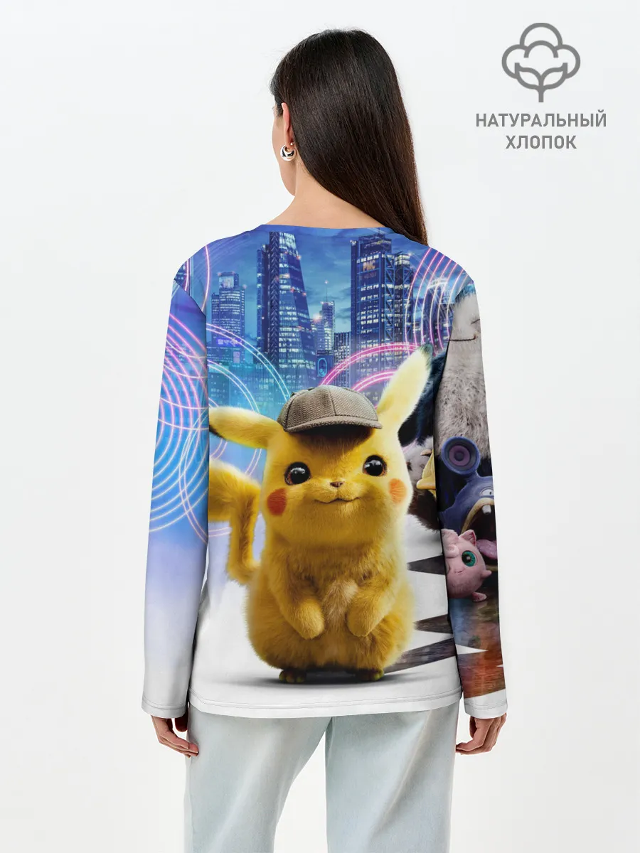 Лонгслив женский. Хлопок / Детектив Пикачу