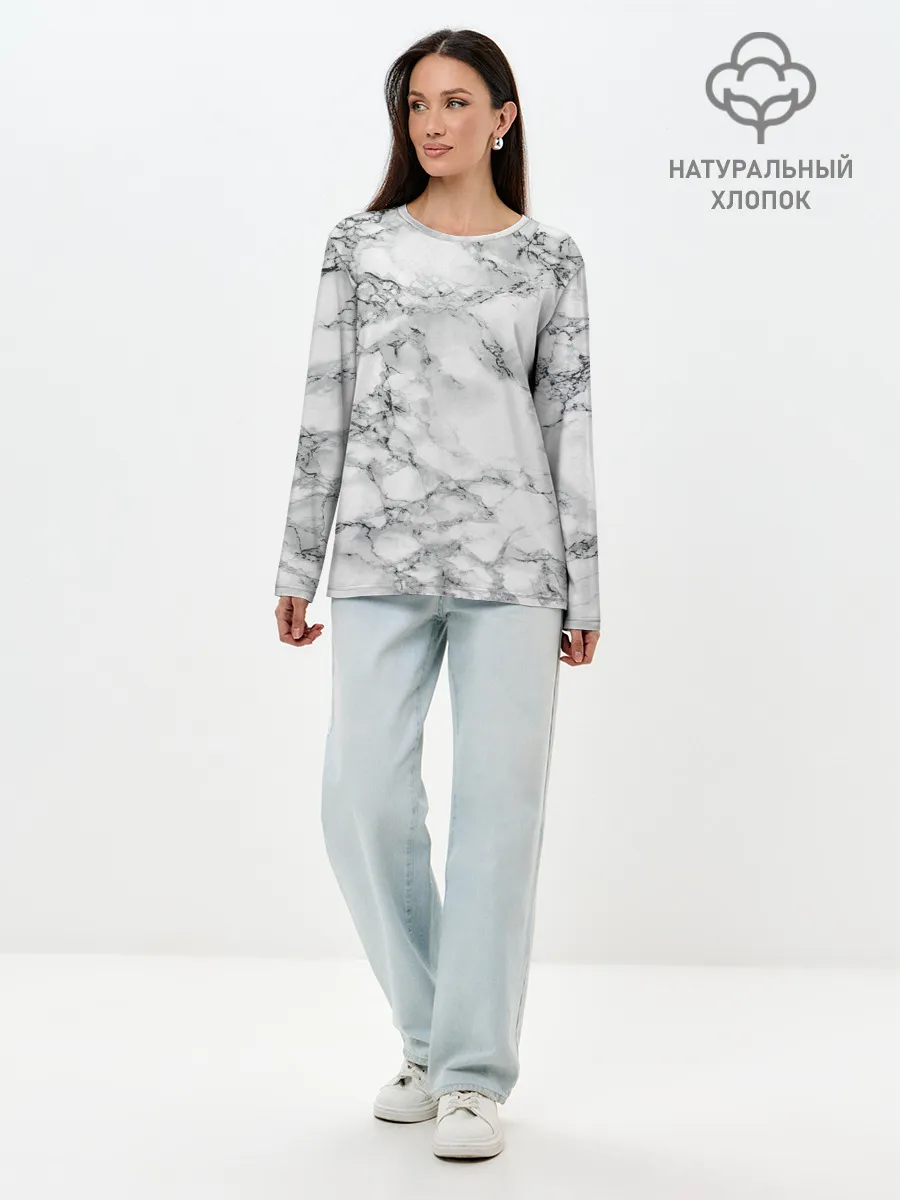Лонгслив женский. Хлопок / Мрамор