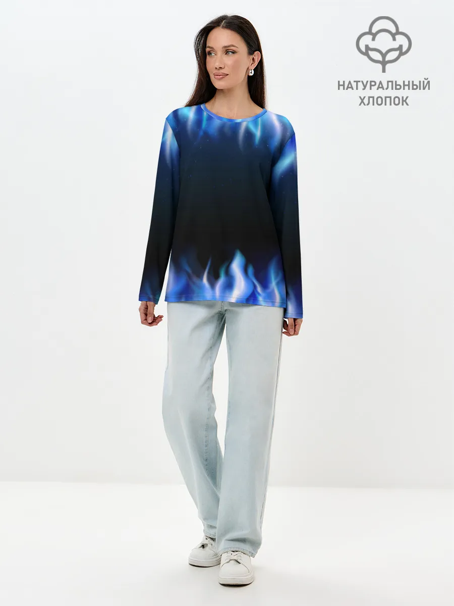 Лонгслив женский. Хлопок / Синий Огонь