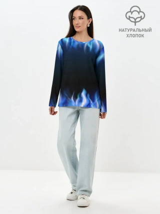 Лонгслив женский. Хлопок / Синий Огонь