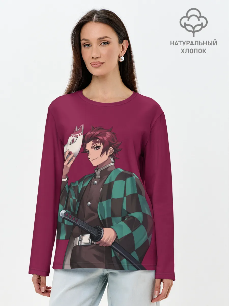 Лонгслив женский. Хлопок / KIMETSU NO YAIBA с маской