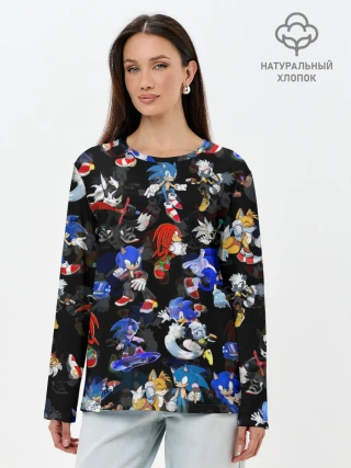 Лонгслив женский. Хлопок / Sonic паттерн