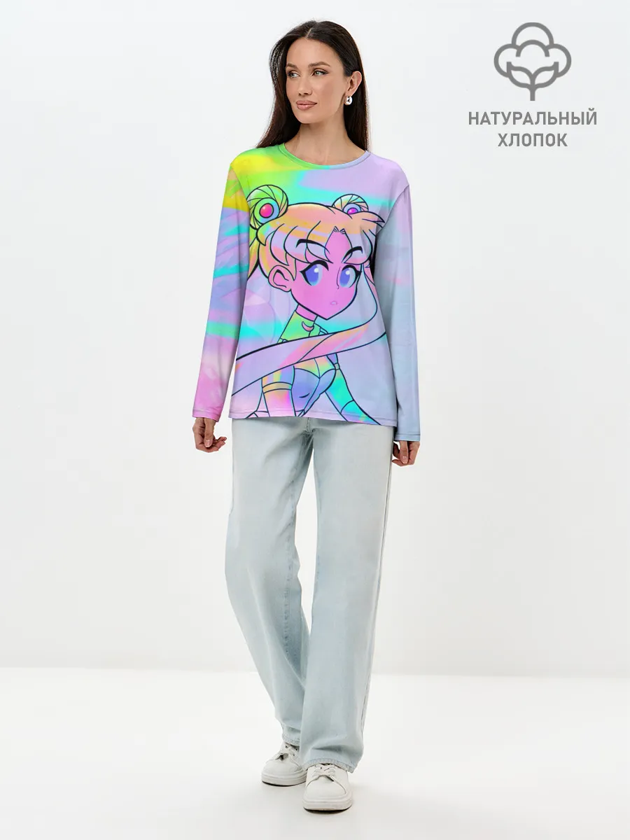 Лонгслив женский. Хлопок / ЦВЕТНАЯ МУН