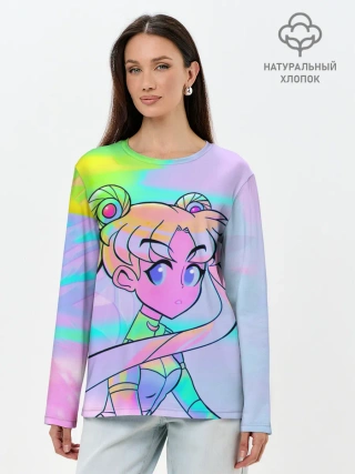 Лонгслив женский. Хлопок / ЦВЕТНАЯ МУН