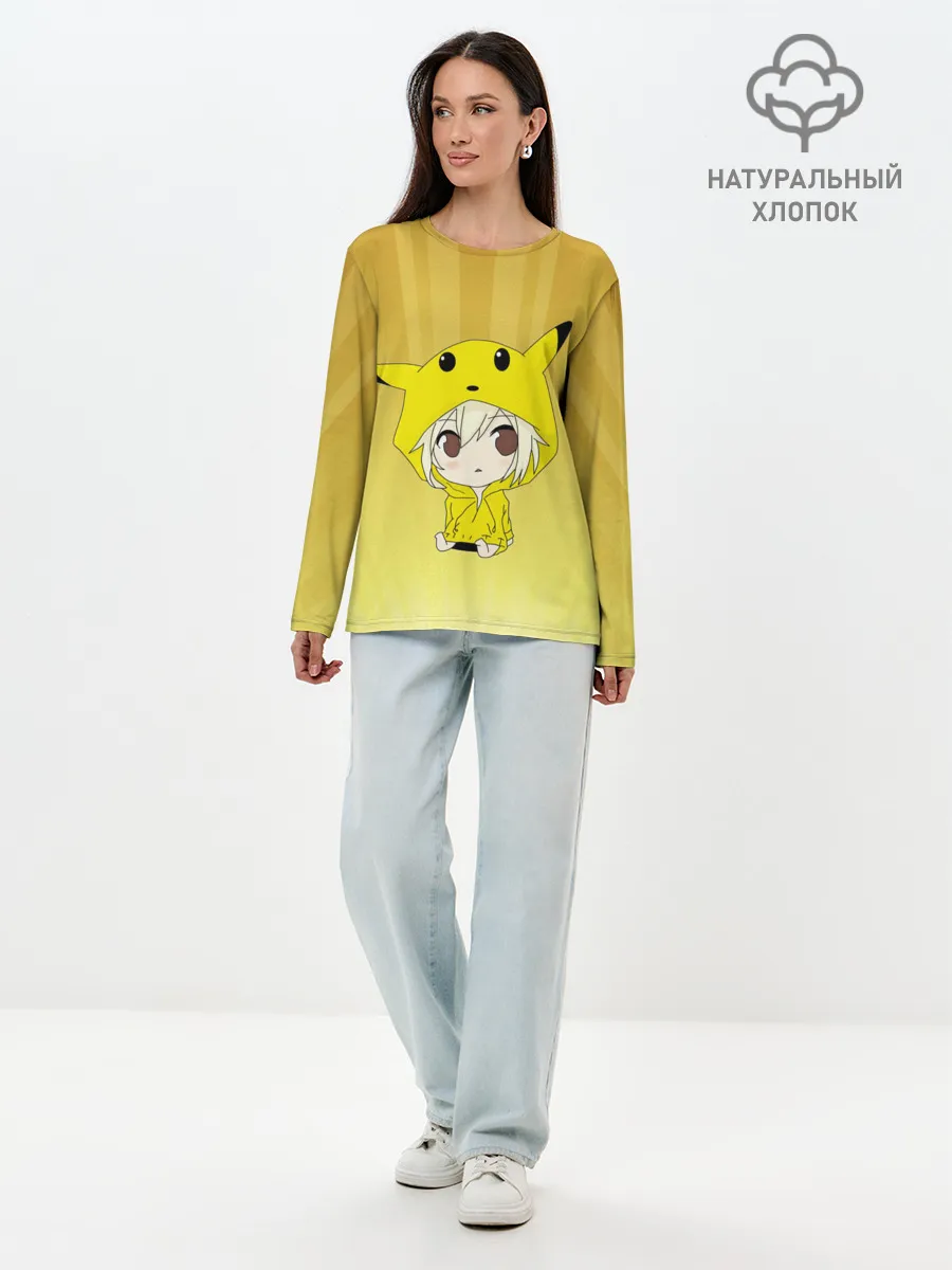 Лонгслив женский. Хлопок / Пикачу