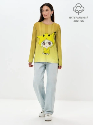 Лонгслив женский. Хлопок / Пикачу