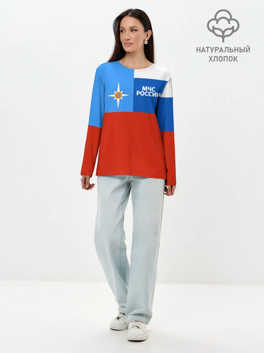 Лонгслив женский. Хлопок / Флаг МЧС России