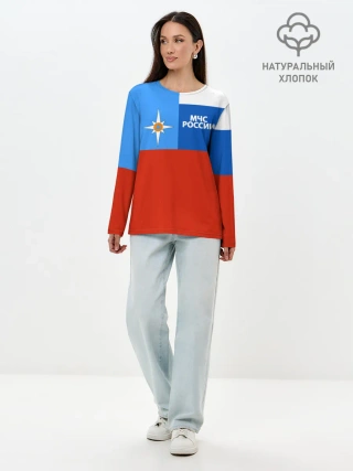 Лонгслив женский. Хлопок / Флаг МЧС России