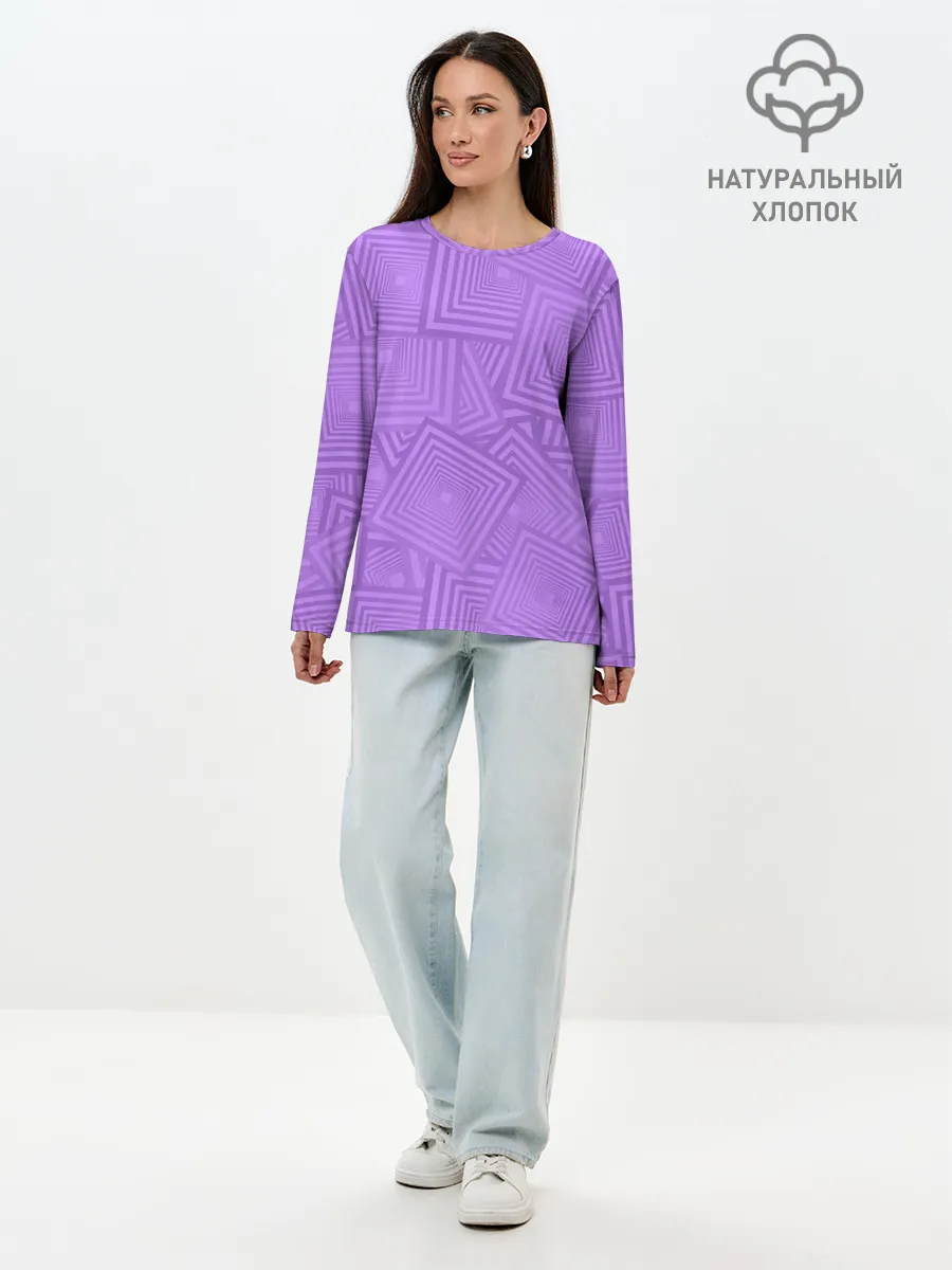 Лонгслив женский. Хлопок / Квадраты в квадратах