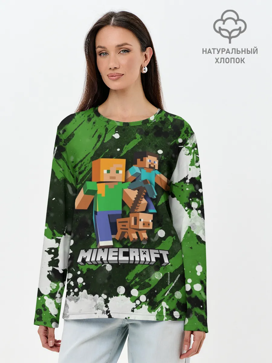 Лонгслив женский. Хлопок / Minecraft / Майнкрафт