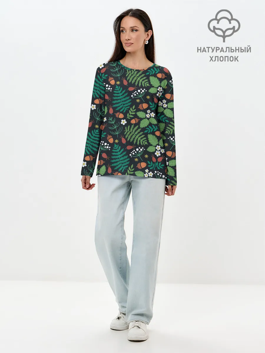 Лонгслив женский. Хлопок / Forest leaves