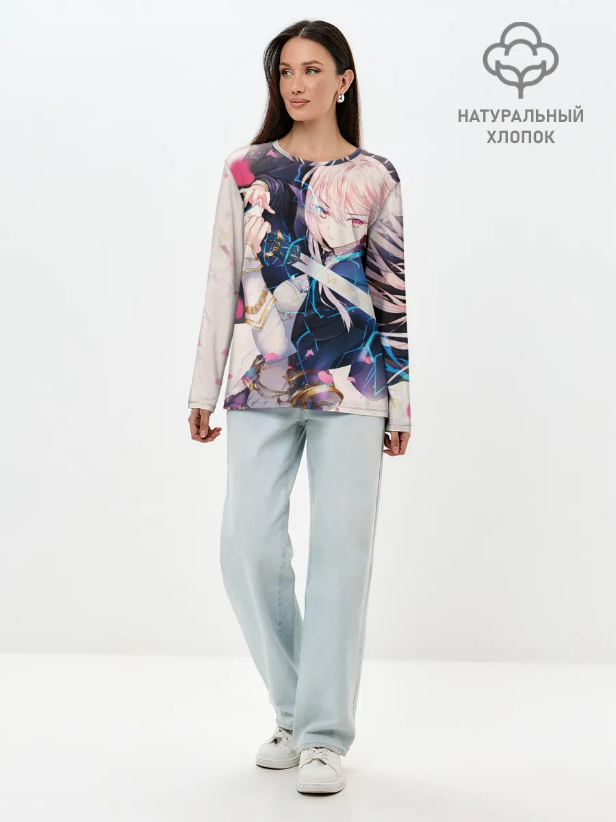 Лонгслив женский. Хлопок / Girl with katana