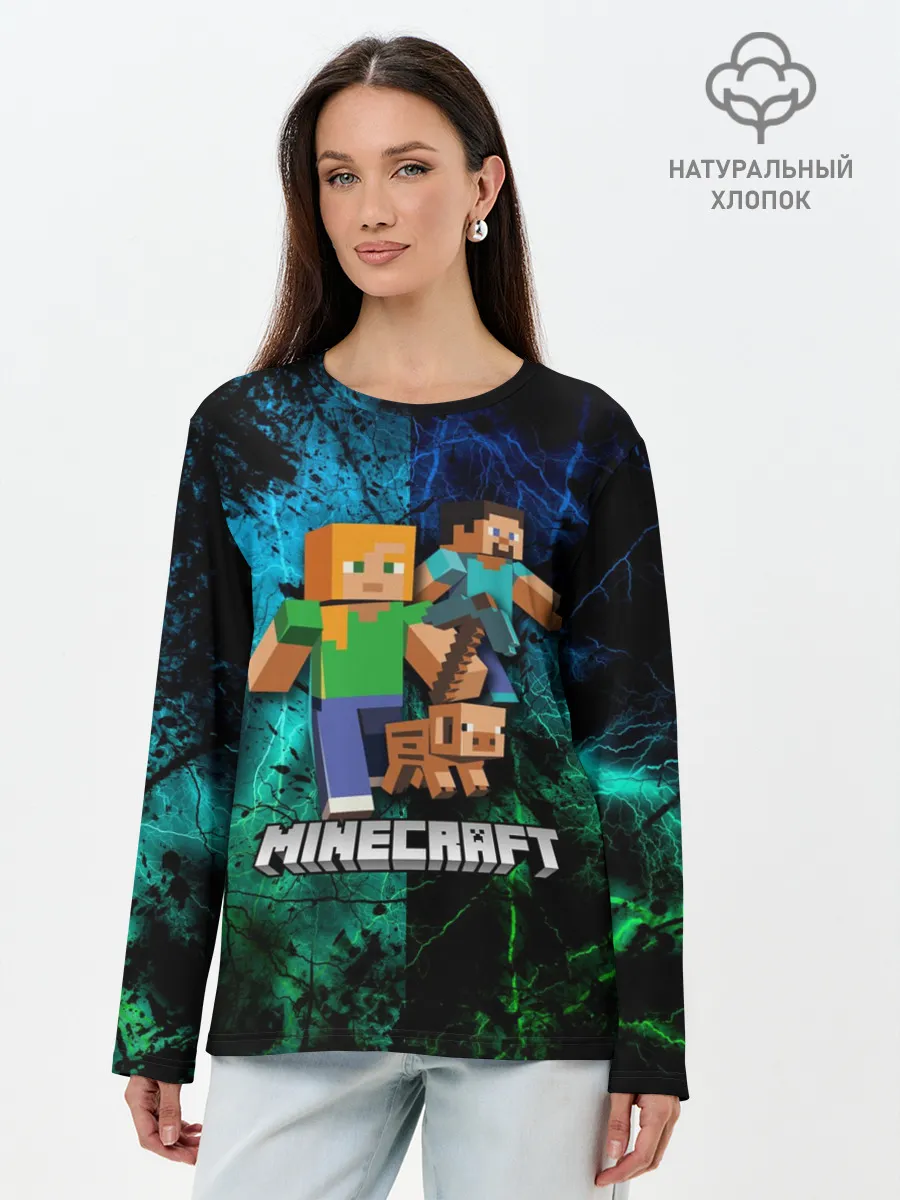 Лонгслив женский. Хлопок / Minecraft / Майнкрафт