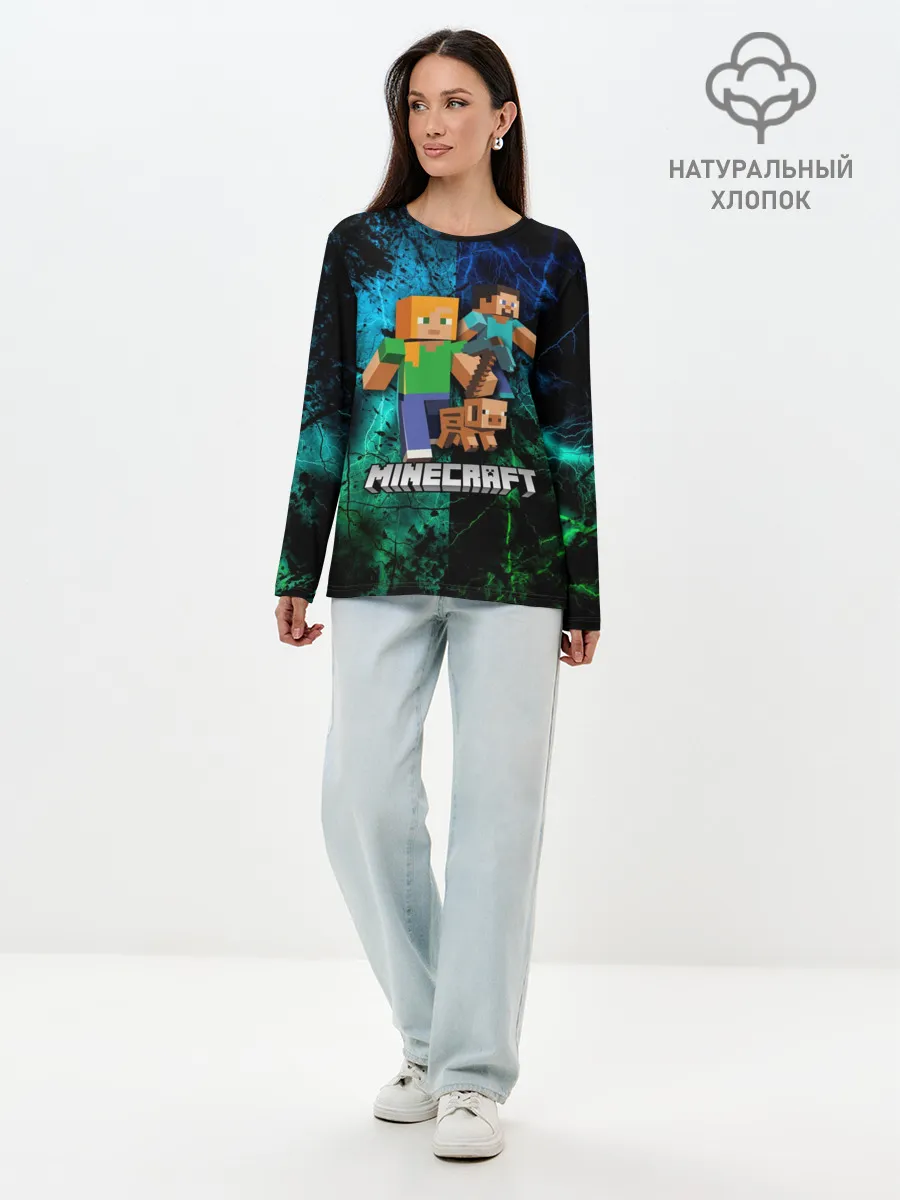 Лонгслив женский. Хлопок / Minecraft / Майнкрафт