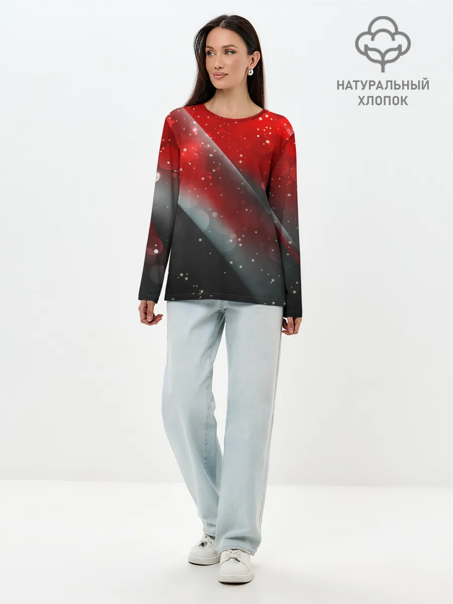 Лонгслив женский. Хлопок / Red & Black