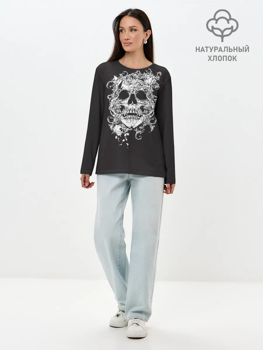 Лонгслив женский. Хлопок / Skull 1