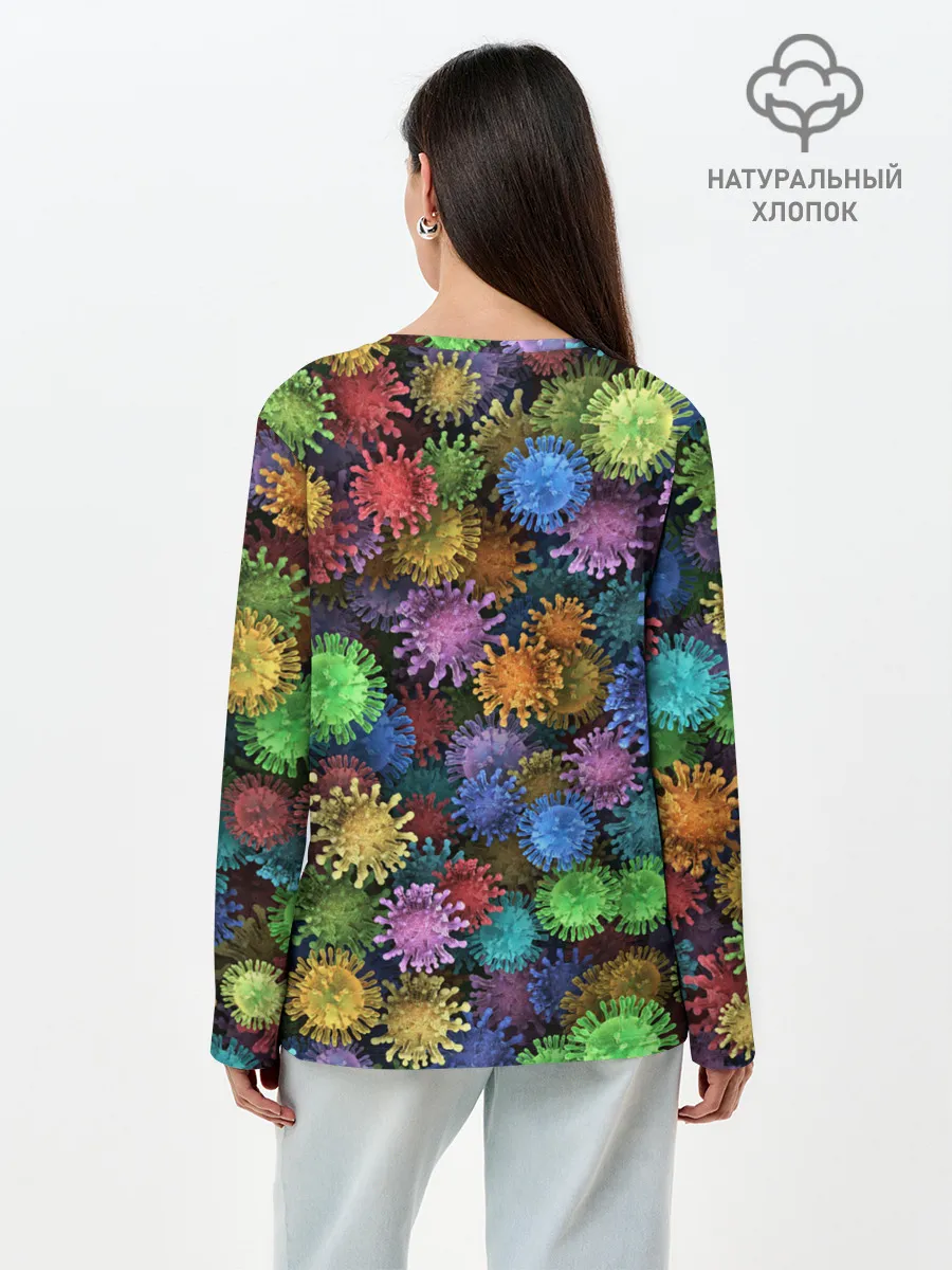 Лонгслив женский. Хлопок / Разноцветные вирусы