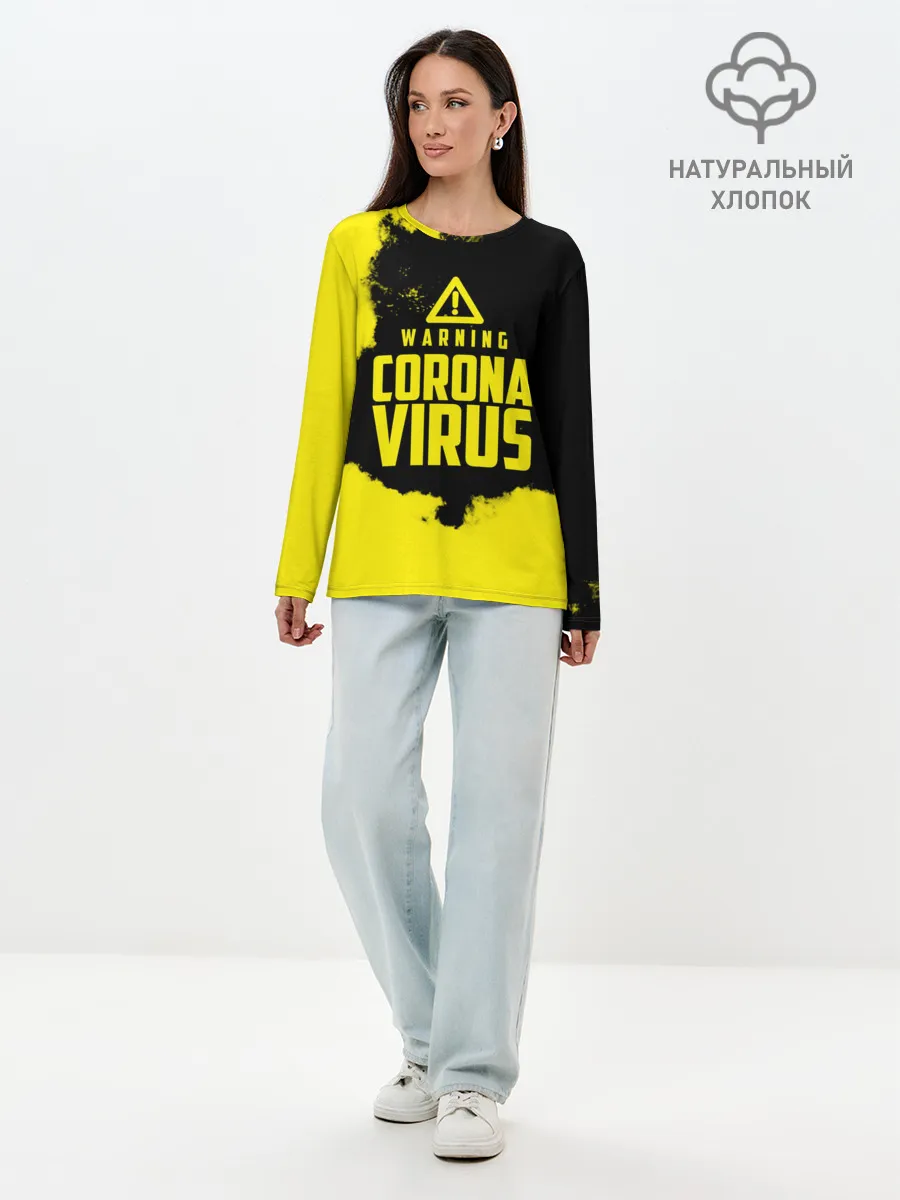 Лонгслив женский. Хлопок / Warning Coronavirus