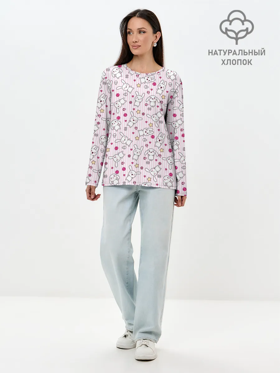 Лонгслив женский. Хлопок / Зайчики