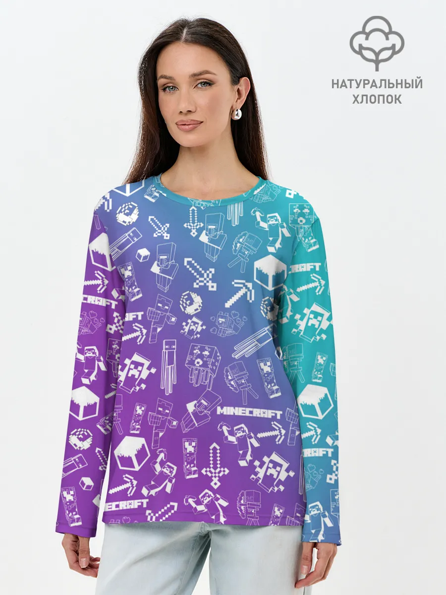 Лонгслив женский. Хлопок / Minecraft pattern