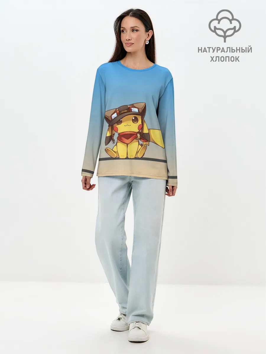 Лонгслив женский. Хлопок / Пикачу
