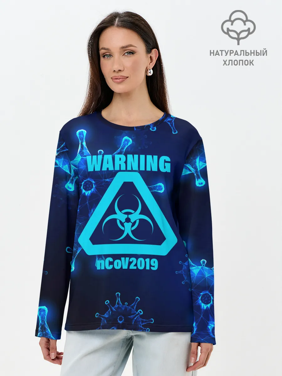 Лонгслив женский. Хлопок / Warning nCoV2019