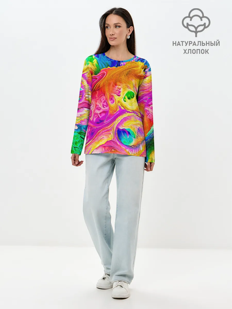 Лонгслив женский. Хлопок / TIE DYE | ЯРКИЕ КРАСКИ