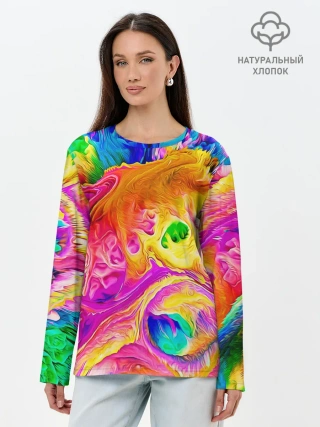 Лонгслив женский. Хлопок / TIE DYE | ЯРКИЕ КРАСКИ