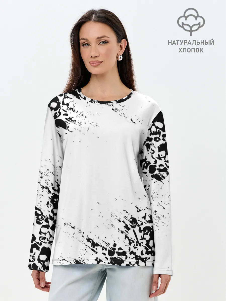 Лонгслив женский. Хлопок / БЕЛЫЕ ЧЕРЕПА | WHITE SKULLS