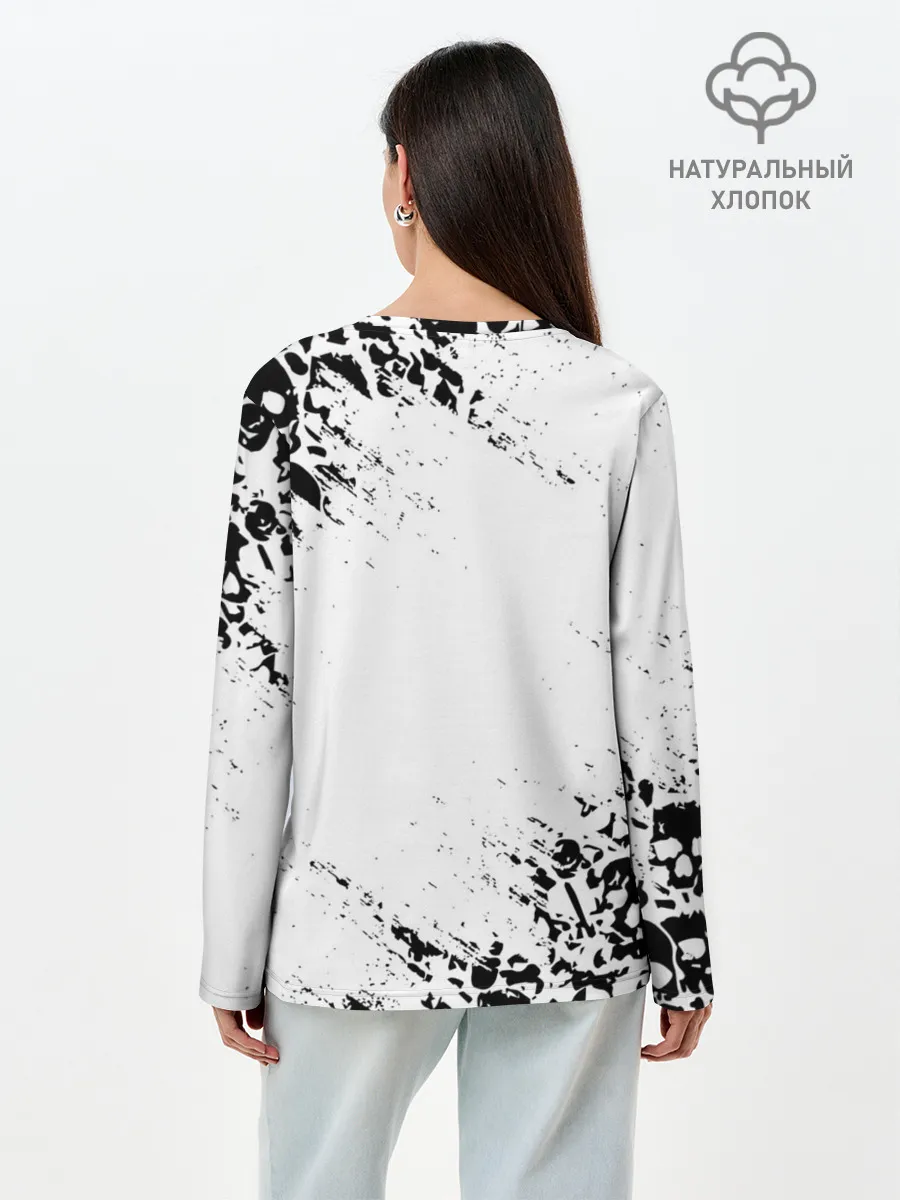 Лонгслив женский. Хлопок / БЕЛЫЕ ЧЕРЕПА | WHITE SKULLS
