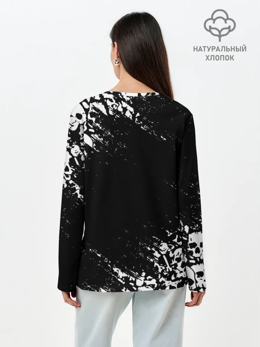 Лонгслив женский. Хлопок / БЕЛЫЕ ЧЕРЕПА | WHITE SKULLS