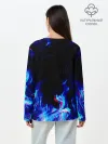 Лонгслив женский. Хлопок / СИНИЙ ОГОНЬ ГЛИТЧ | BLUE FIRE GLITCH