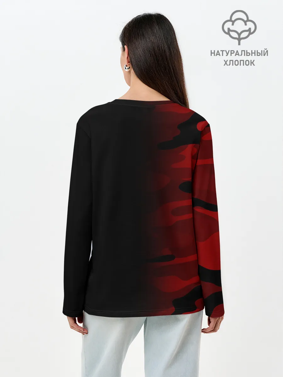 Лонгслив женский. Хлопок / RED BLACK MILITARY CAMO | КРАСНЫЙ КАМУФЛЯЖ