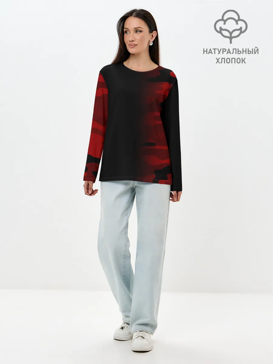 Лонгслив женский. Хлопок / RED BLACK MILITARY CAMO | КРАСНЫЙ КАМУФЛЯЖ