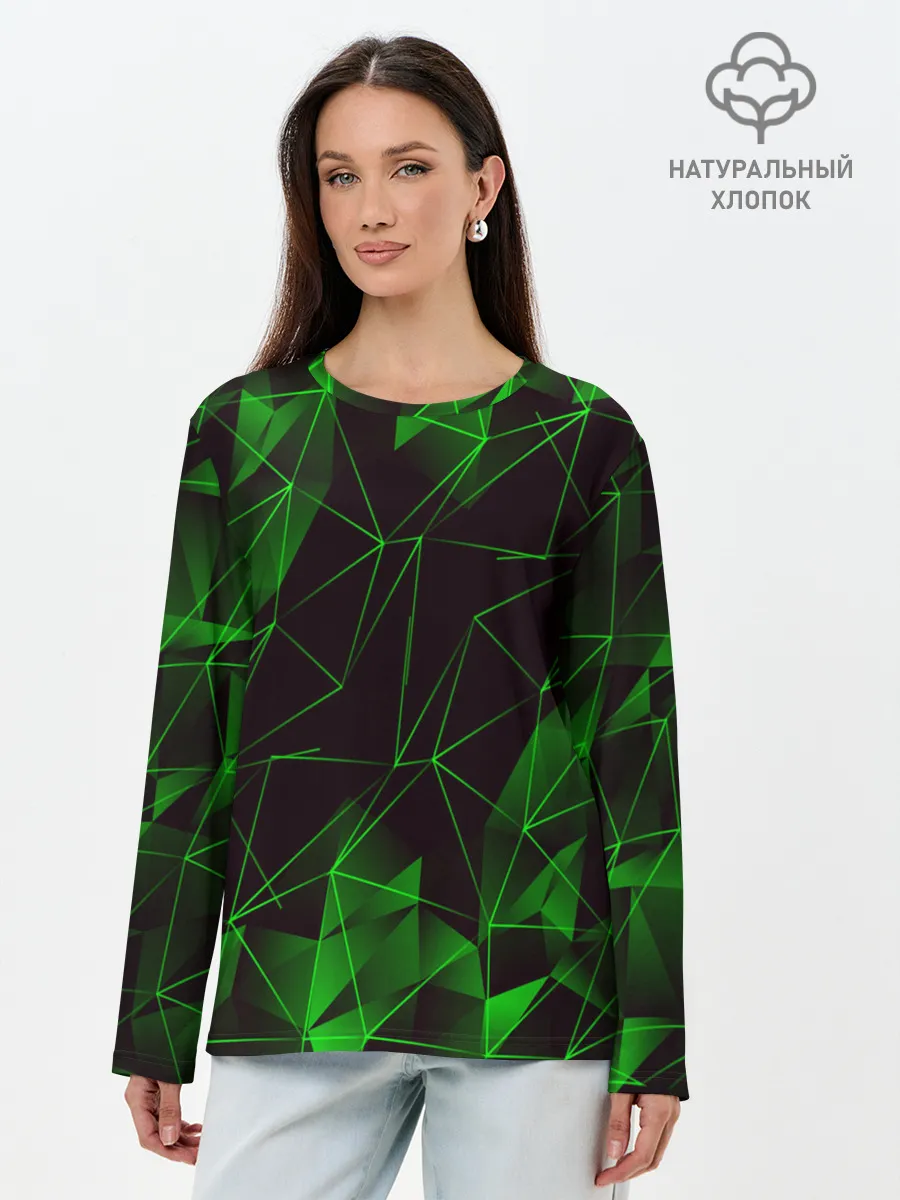 Лонгслив женский. Хлопок / GREEN STRIPES | ЗЕЛЕНАЯ ГЕОМЕТРИЯ