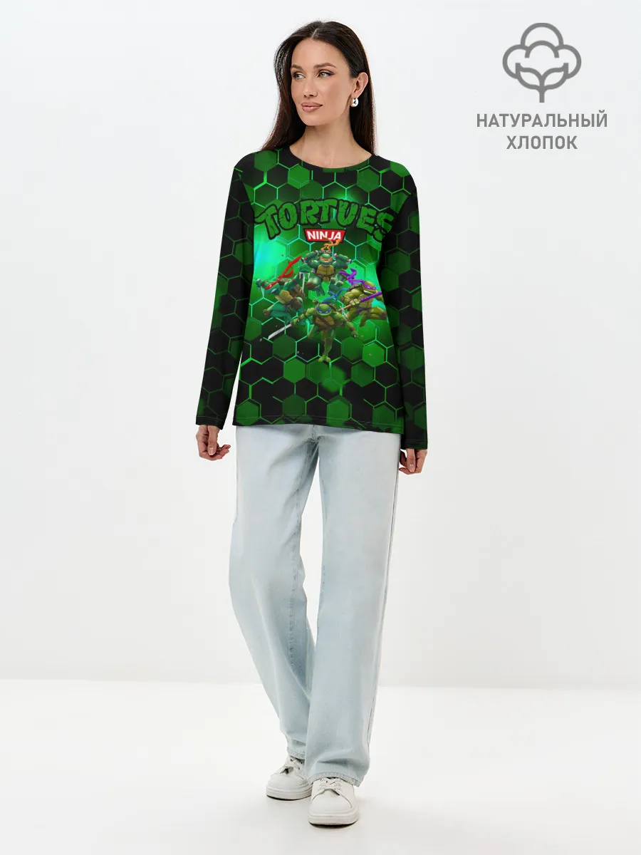 Лонгслив женский. Хлопок / ЧЕРЕПАШКИ - НИНДЗЯ