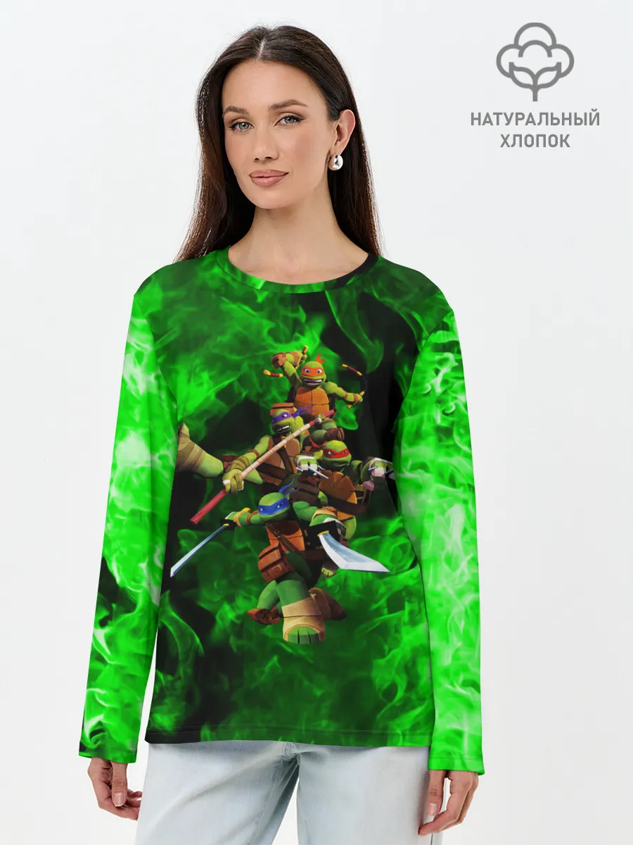 Лонгслив женский. Хлопок / ЧЕРЕПАШКИ - НИНДЗЯ