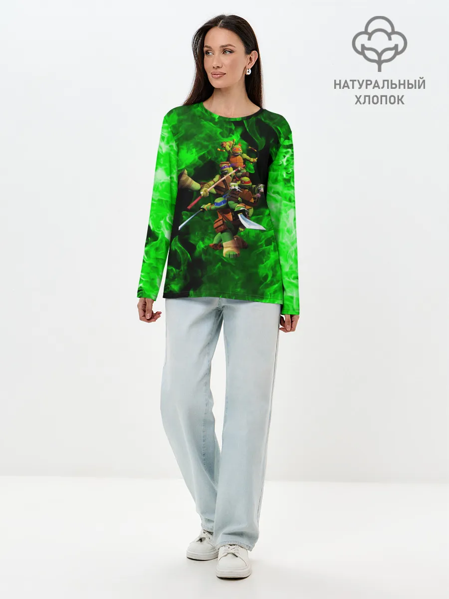 Лонгслив женский. Хлопок / ЧЕРЕПАШКИ - НИНДЗЯ