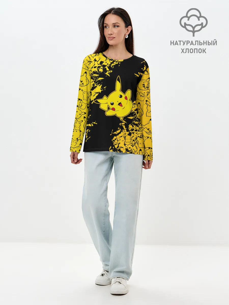 Лонгслив женский. Хлопок / Пикачу