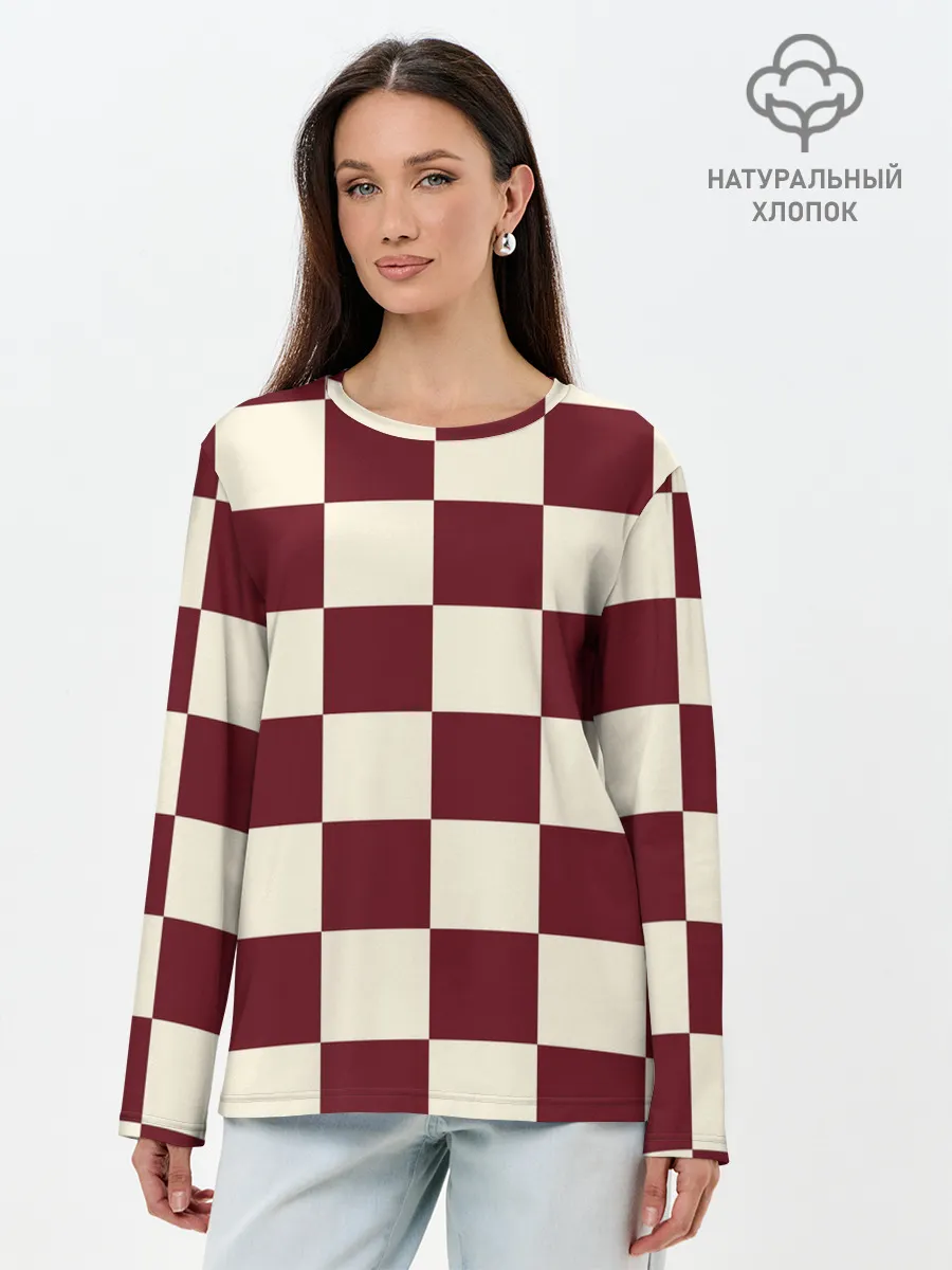 Лонгслив женский. Хлопок / Шахматка