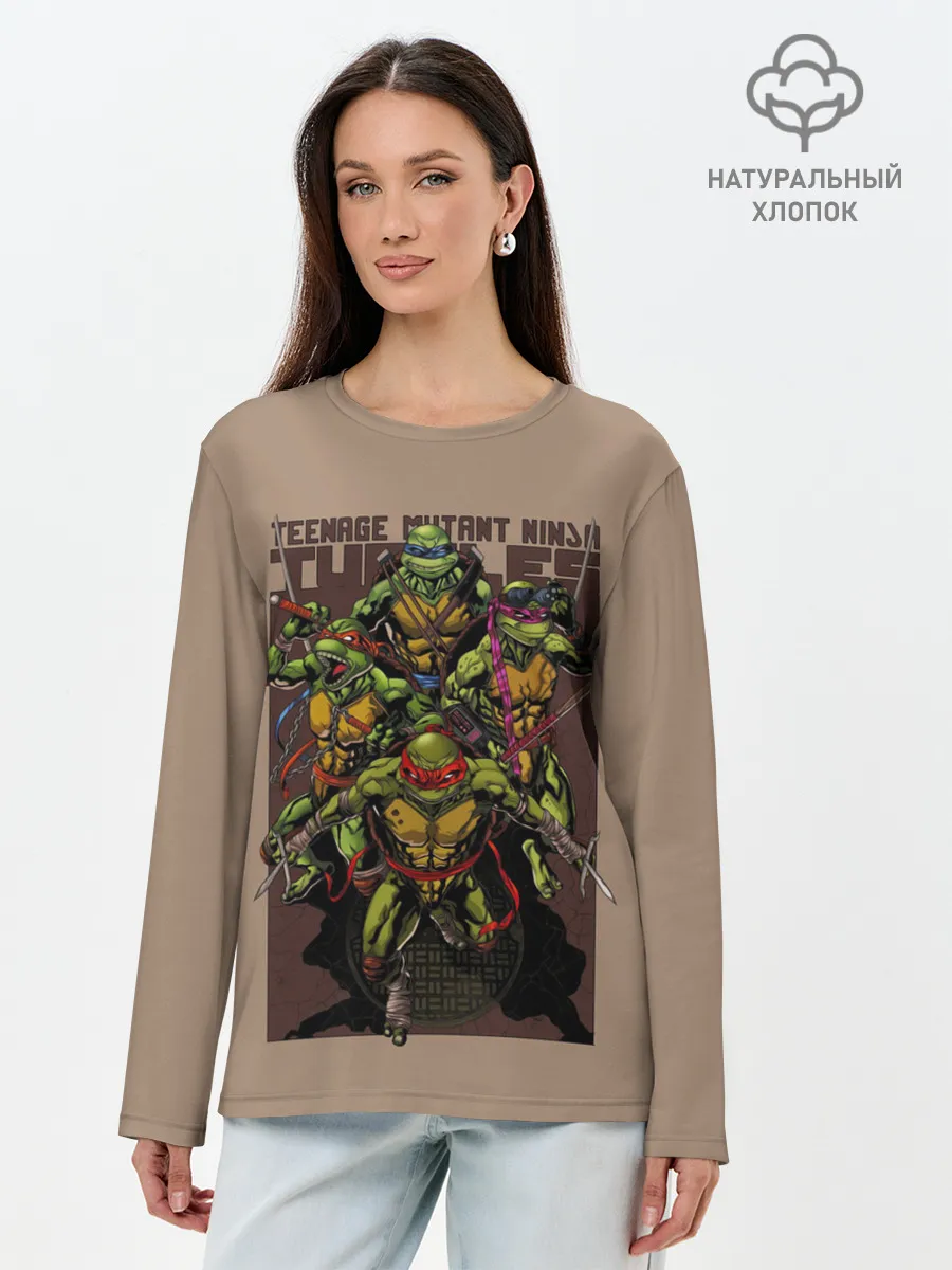 Лонгслив женский. Хлопок / Черепашки-ниндзя