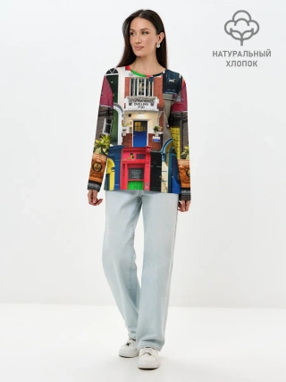 Лонгслив женский. Хлопок / London doors цифровой коллаж