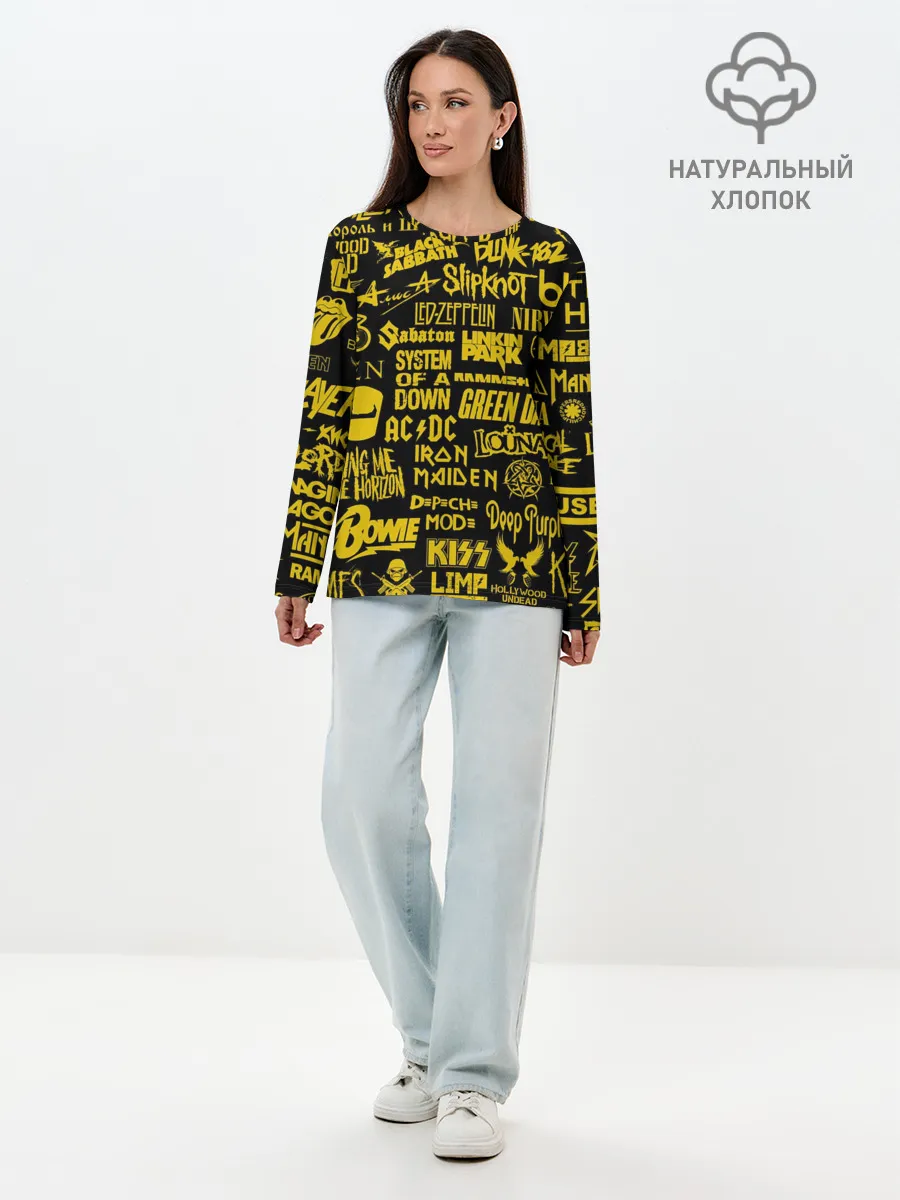 Лонгслив женский. Хлопок / Логотипы рок групп GOLD