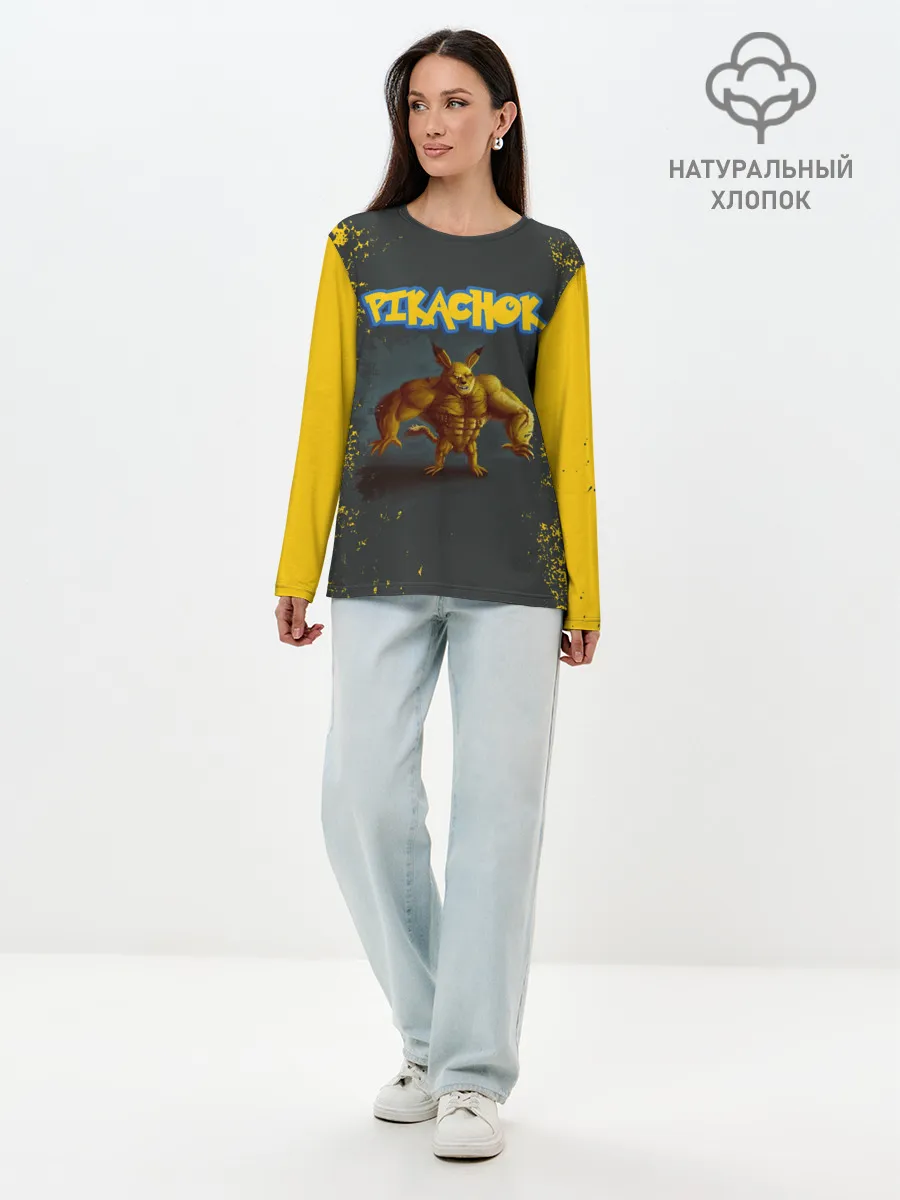 Лонгслив женский. Хлопок / Пикачок