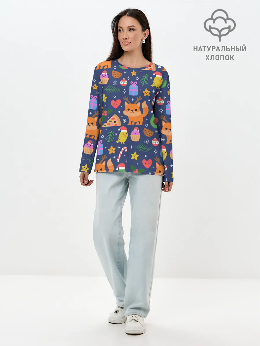 Лонгслив женский. Хлопок / Новогодний макет