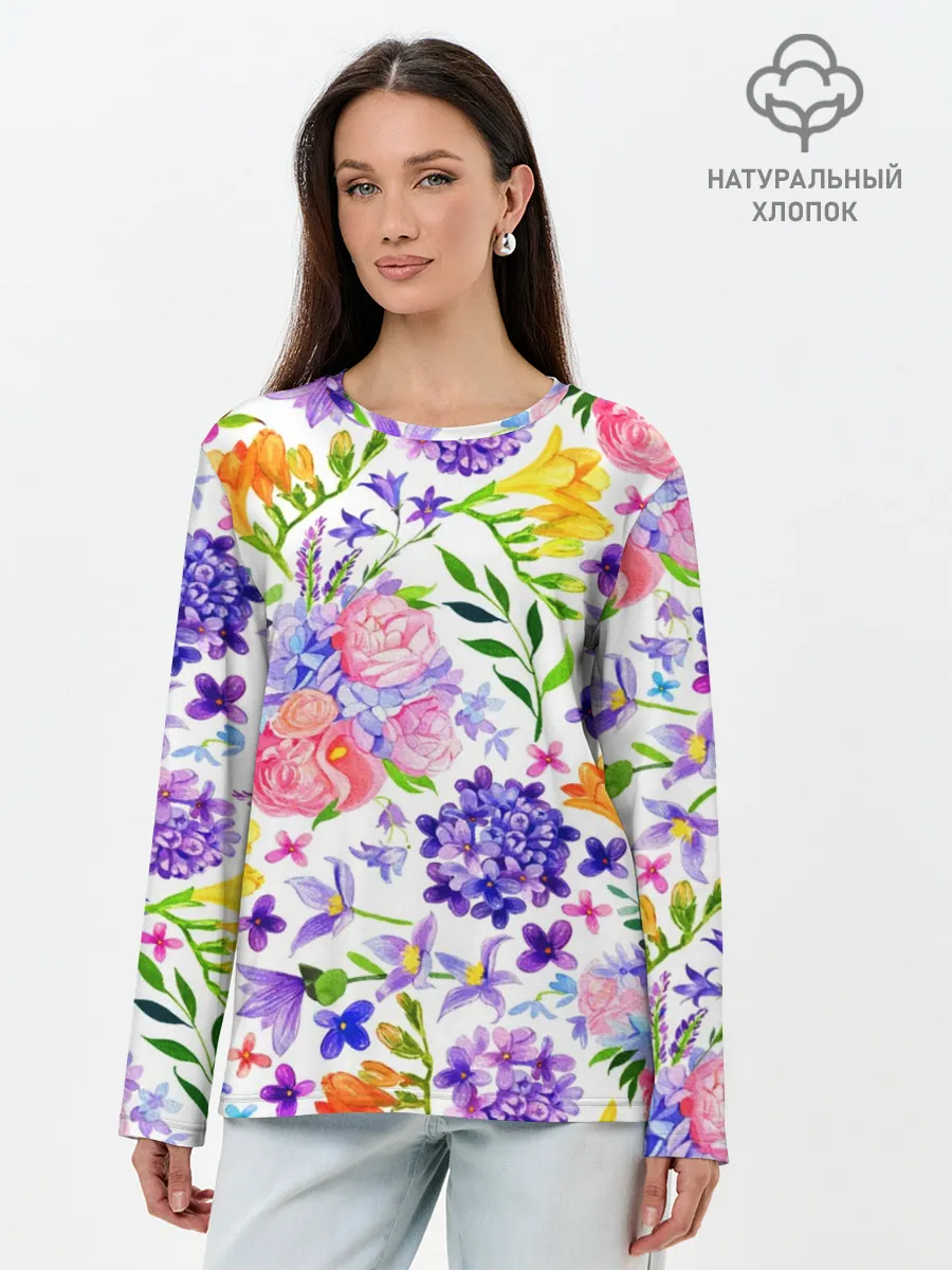 Лонгслив женский. Хлопок / Весенняя пора | Акварель