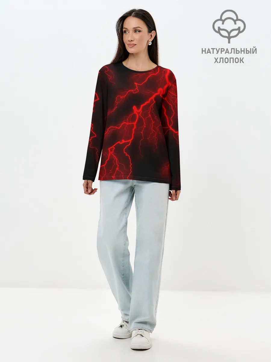 Лонгслив женский. Хлопок / МОЛНИЯ RED NEON